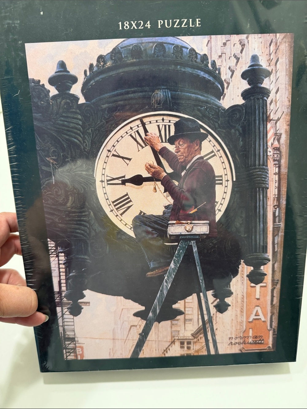 Vintage Style 18x24 Clock Repairman Puzzle - Black & Cream Norman Rockwell